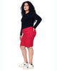 Med Rise Easy Fit Shorts Frayed Hem with Drawstring - Rose Red - thumbnail