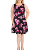 City Studios Women's Plus Skater Dress Floral A Line Black Size 14W - thumbnail