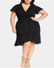 City Chic Women's Trendy Plus Striped Faux Wrap Fit & Flare Dress Black Size XS/14 - thumbnail