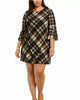 Jessica Howard Women's Plus Size Plaid Bell-Sleeve Shift Dress Rustcopper Size 1X - thumbnail