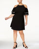 Love Squared Women's Plus Cold Shoulder Ruffled Semi Formal Dress Black Size 3X - thumbnail
