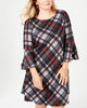 Jessica Howard Women's Plus Size Plaid Bell-Sleeve Dress Charcoal Size 2X - thumbnail