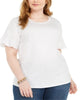 Michael Kors Women's Plus Linen Blend Foil T-Shirt White Size 2X - thumbnail