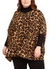 Anne Klein Women's Plus Size Metallic Leopard-Print Poncho Sweater Brown Size 0X/1X - thumbnail