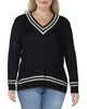 Ralph Lauren Women's Plus Ribbed Cable Knit V Neck Sweater Navy Size 2X - thumbnail