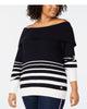 Tommy Hilfiger Women's Plus Striped Off the Shoulder Sweater Blue Size 2XL - thumbnail
