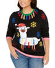 Planet Gold Women's Derek Heart Trendy Plus Tassel Trim Llama Sweater Black Size 3X - thumbnail