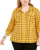 NY Collection Women's Plus Polka Dot Button Down Shirt Yellow Size 1X - thumbnail
