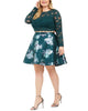 City Studios Women's Trendy Plus Lace & Floral-Print Dress Dark Green Size 22 - thumbnail