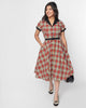 Unique Vintage Red Plaid & Black Contrast Alexis Swing Dress - thumbnail