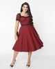 Unique Vintage Burgundy & Black Swing Dress - thumbnail