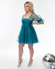 Smak Parlour Teal Glitter Love Interest Babydoll Dress - thumbnail