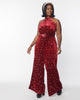 Smak Parlour Red & Silver Star Velvet Draped Darling Jumpsuit - thumbnail