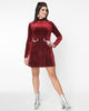 Smak Parlour Burgundy Sparkly Velvet Mock Turtleneck Fit & Flare Dress - thumbnail