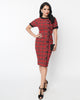 Unique Vintage Red Plaid & Black Trim Wiggle Dress - thumbnail