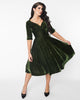 Unique Vintage Olive Green Velvet Delores Swing Dress - thumbnail
