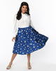 Unique Vintage Blue Hanukkah Print Susannah Swing Skirt - thumbnail