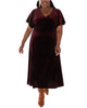SOLID STRETCH SHORT SLEEVE VELVET BODICE LINED DRESS - thumbnail