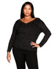 Plus Size Lurex Cable Double V-neck Sweater - thumbnail