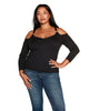 Plus Size Cold-Shoulder Ribbed V-neck Top - thumbnail