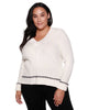 Plus Size Crossover V-Neck Sweater with Cuffed Sleeves - thumbnail