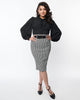 Unique Vintage Black & White Houndstooth Belted Pencil Skirt - thumbnail