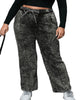 Black Plus Size Tie Dye Drawstring Splicing Wide Leg Jeans - thumbnail