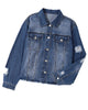Dark Blue Plus Size Distressed Flap Pocket Denim Jacket - thumbnail