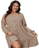 Brown Leopard Spotted Print Tiered Long Sleeve Plus Size Dress - thumbnail