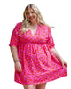 Rose Plus Size 3/4 Sleeves V Neck Leopard Dress - thumbnail