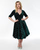 Unique Vintage Emerald Velvet & Starburst Delores Swing Dress - thumbnail