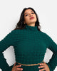 Libra Popcorn Smocking High Neck Top - Pine Green - thumbnail