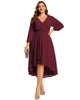 Long Sleeves Asymmetrical Hem A-Line Midi Wedding Guest Dress - thumbnail