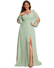 Open Lantern Sleeve A-Line Bridesmaid Dress - thumbnail