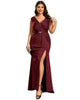 Plus Size Elegant V-neck Glitter Sequin Front Slit Mother of the Bride Dress - thumbnail