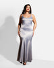 Aurelia Satin Mermaid Maxi Bodycon Dress - Platinum - thumbnail