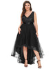 Sleeveless Sequin Ribbon Waist Tulle High Low Evening Dress - thumbnail