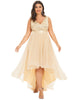 Sleeveless Sequin Ribbon Waist Tulle High Low Evening Dress - thumbnail