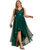 Sleeveless Sequin Ribbon Waist Tulle High Low Evening Dress - thumbnail