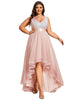Sleeveless Sequin Ribbon Waist Tulle High Low Evening Dress - thumbnail