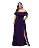 Women's Off Shoulder Ruffle Thigh Slit Bridesmaid Dresses - thumbnail