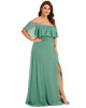 Women's Off Shoulder Ruffle Thigh Slit Bridesmaid Dresses - thumbnail