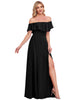 Women's Off Shoulder Ruffle Thigh Slit Bridesmaid Dresses - thumbnail