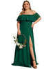 Women's Off Shoulder Ruffle Thigh Slit Bridesmaid Dresses - thumbnail