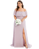 Women's Off Shoulder Ruffle Thigh Slit Bridesmaid Dresses - thumbnail