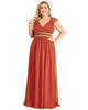 V-Neck Sleeveless Beaded Belt Chiffon A-Line Evening Dress - thumbnail