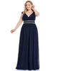V-Neck Sleeveless Beaded Belt Chiffon A-Line Evening Dress - thumbnail