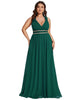 V-Neck Sleeveless Beaded Belt Chiffon A-Line Evening Dress - thumbnail