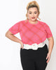 Unique Vintage Hot Pink Bias Plaid Short Sleeve Sweater - thumbnail