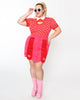 Smak Parlour Plus Size Red & Pink Love Corduroy Mini Skirt - thumbnail